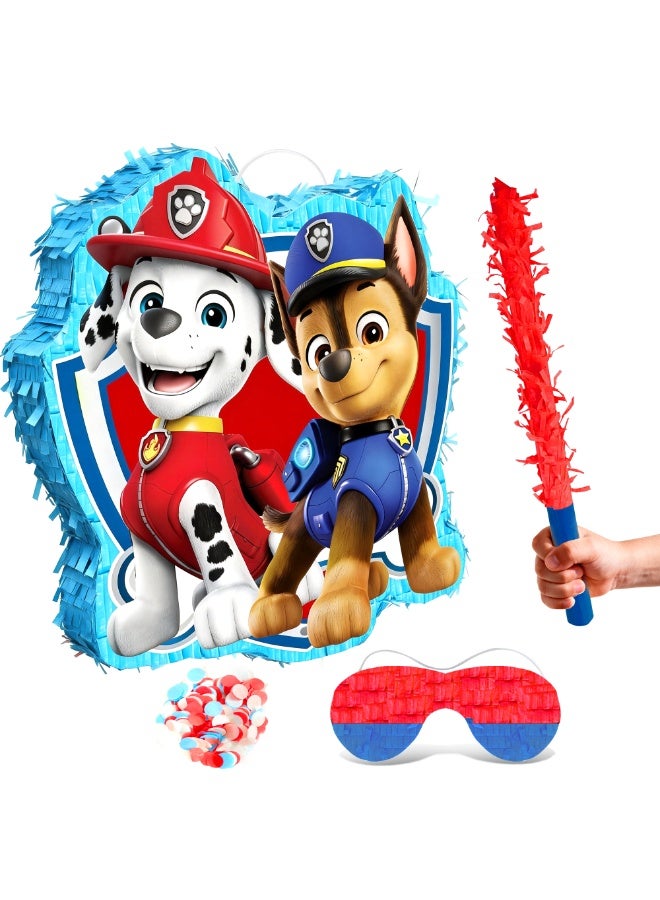 PAW Patrol Pinata, PAW Patrol Chase and Marshall Designs Party Pinata Bundle - Large Rescue Pup Pinata, Adventure Bay Party Game Decorations Party Stick etc PAW Patrol Pinata Birthday Party Supplies